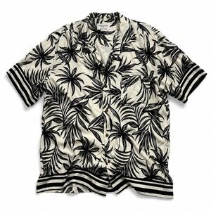 TEENTOP Hawaiian Camp Shirt Black White Tropical Palm Print Men's XL Button Up